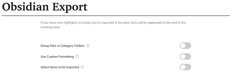 Obsidian Export Settings in Readwise