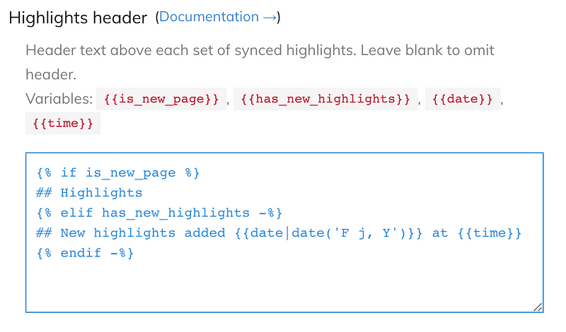 Highlights Header section of customize output section