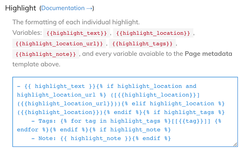 Highlight section of customize output section